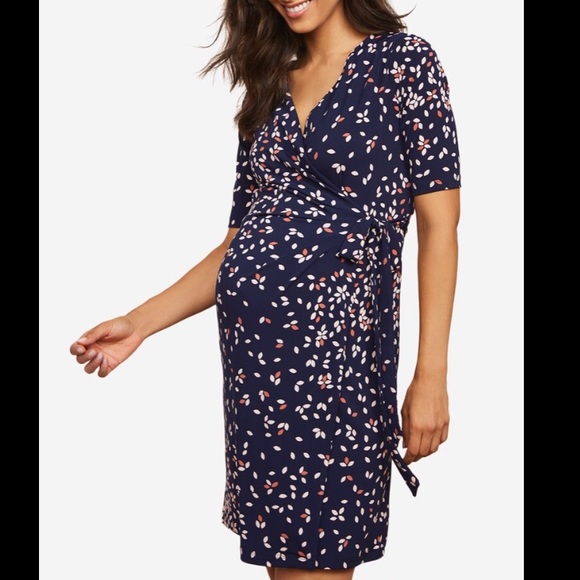 navy maternity wrap dress